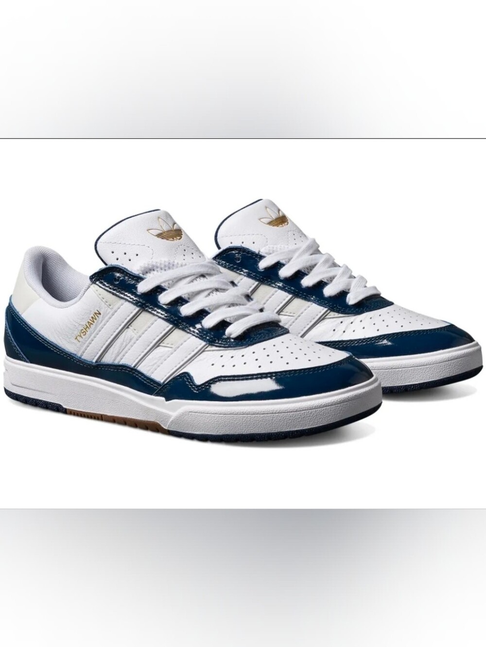NWOB adidas Mens Tyshawn II Leather Casual Sneakers Navy White US 13